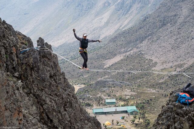 Highline on Mount Kenya above Shipton's Camp